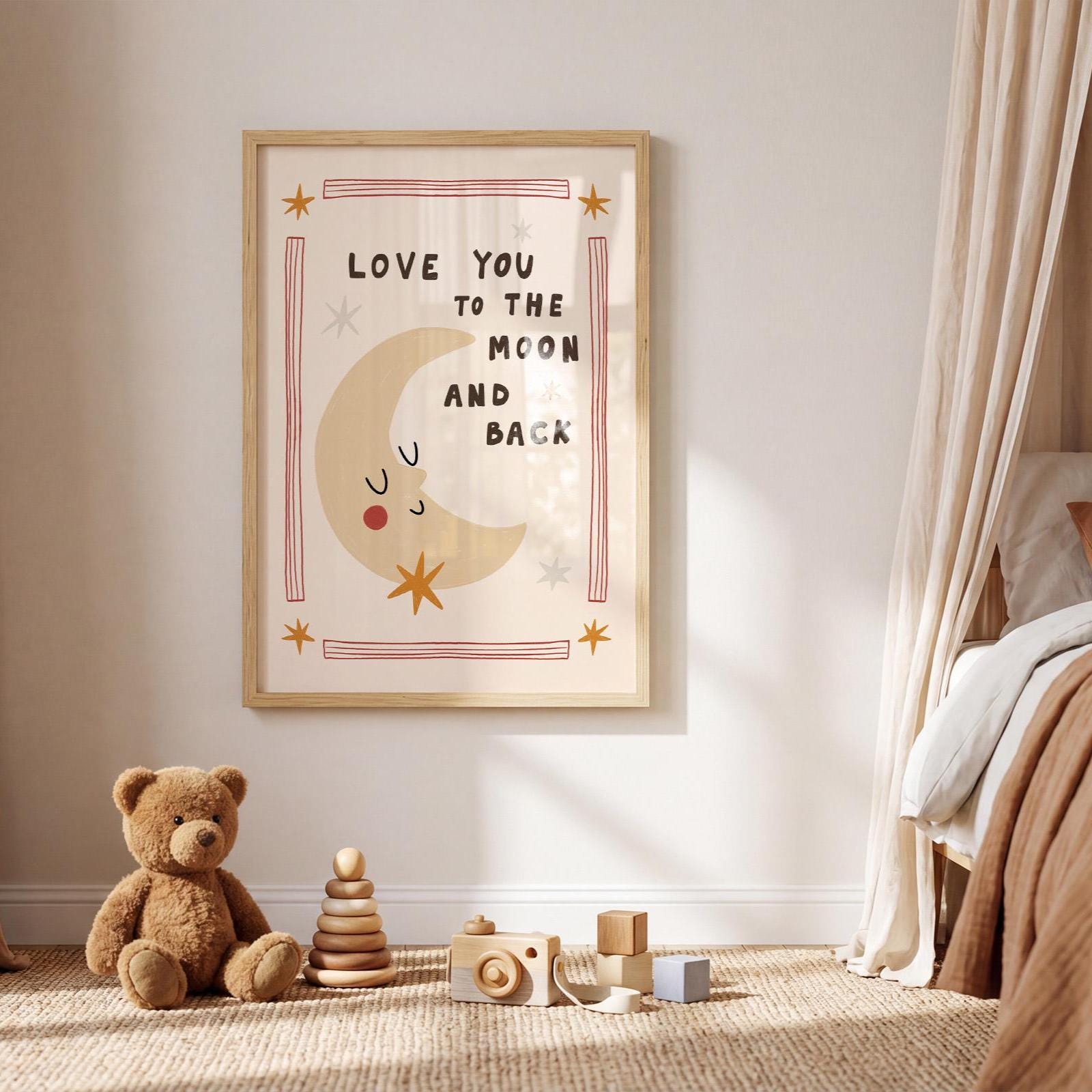 Love You to the Moon and Back, Hand-Drawn Nursery Print, Whimsical Kids Art (MR141) — poster 3