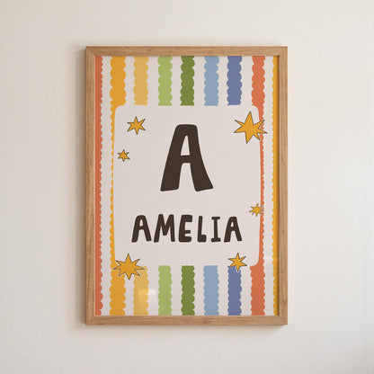 Custom Name Wall Art, Initial Name Poster, Colorful Kids Nursery and Playroom Decor MR137