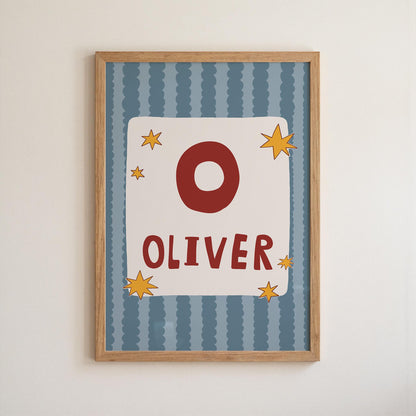 Custom Name Wall Art, Initial Name Poster, Colorful Kids Nursery and Playroom Decor MR137