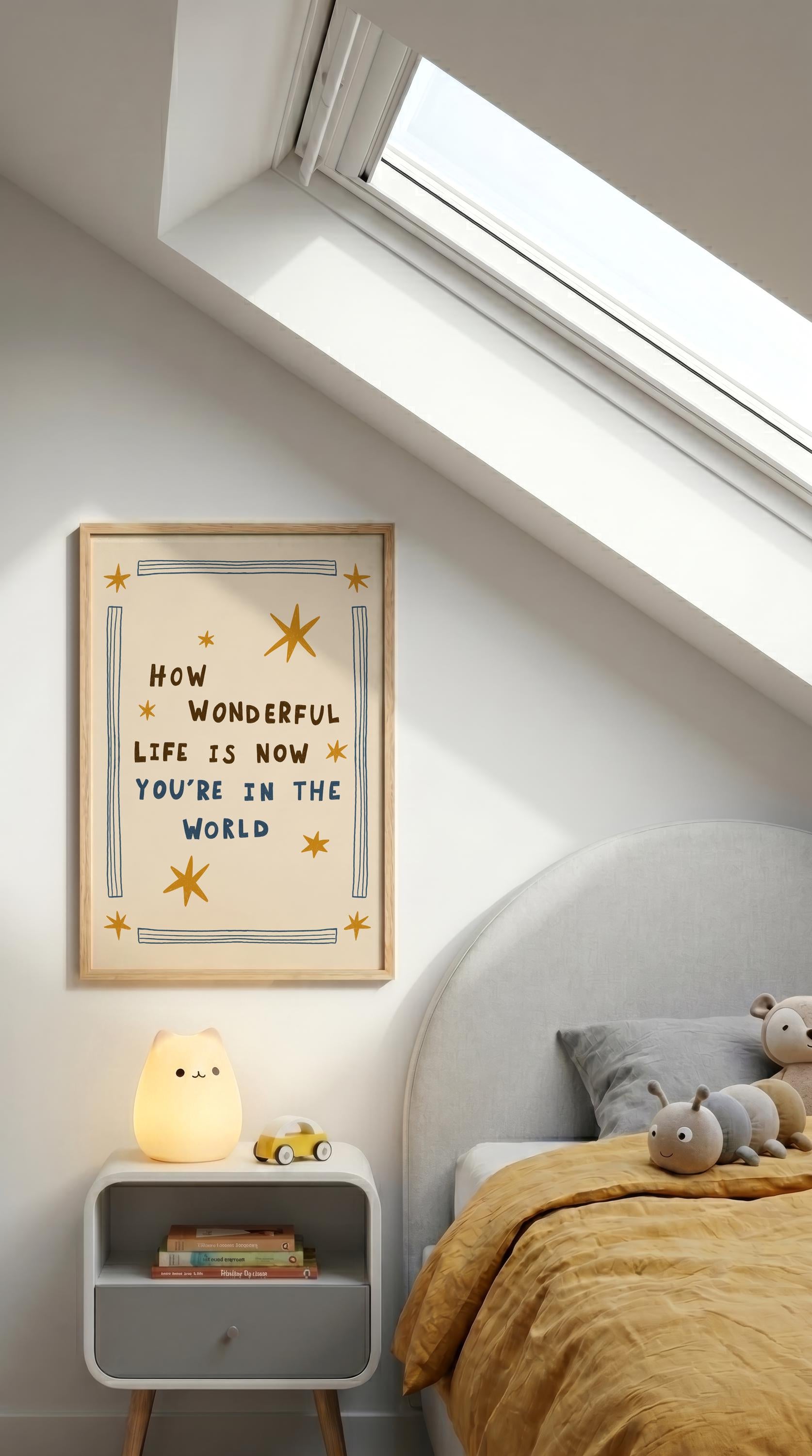 How Wonderful Life Is Now You’re in the World Print, Nursery Wall Art, Playroom Decor (MR138)