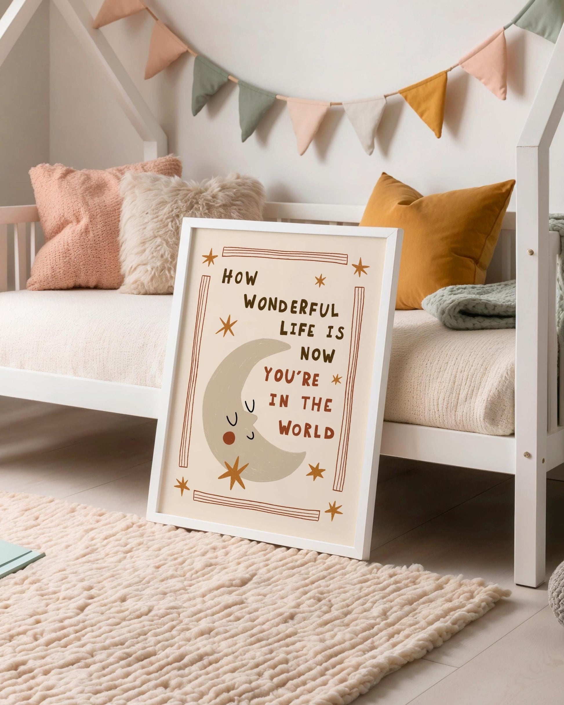 How Wonderful Life Is Now You’re in the World, Hand-Drawn Moon Nursery Print (MR139)