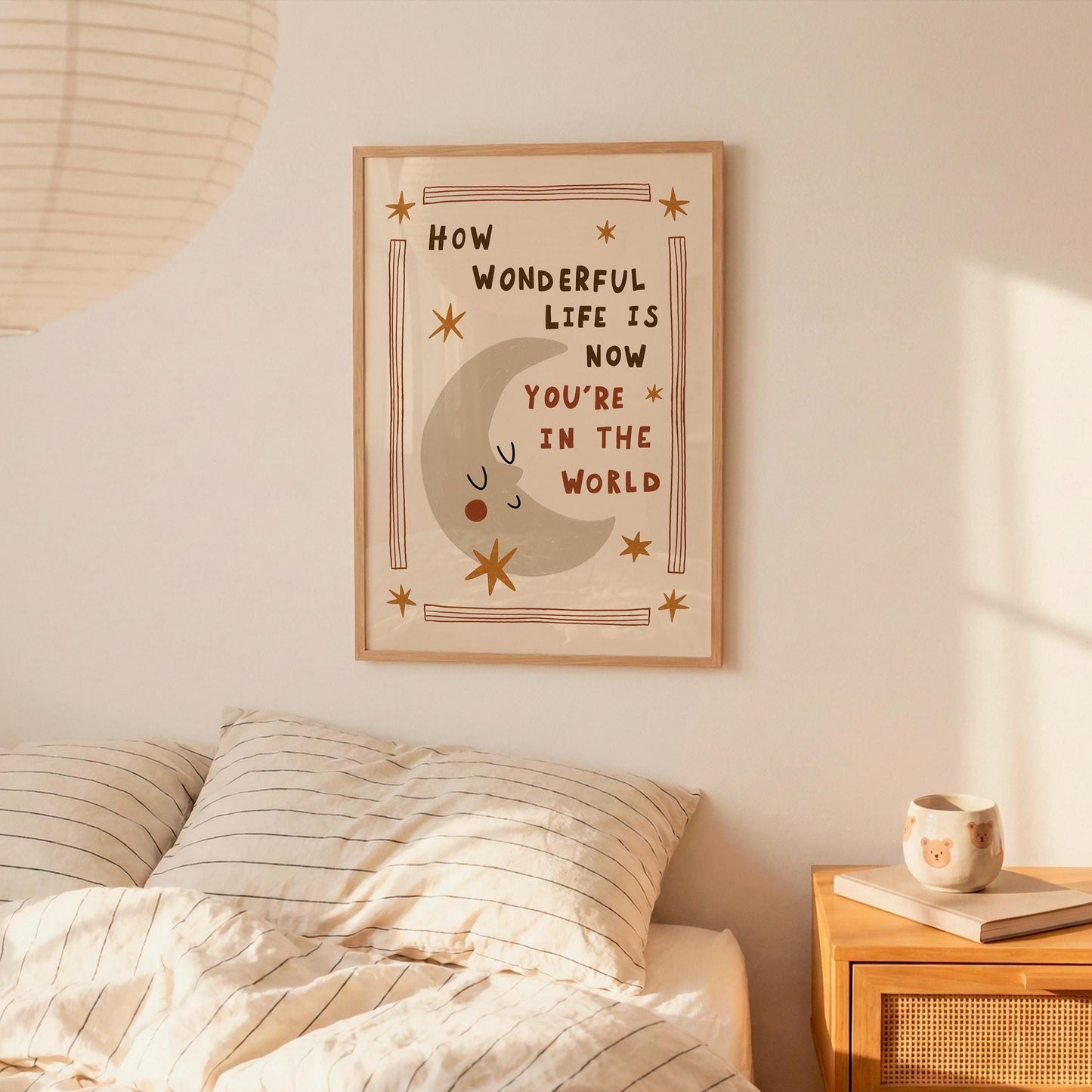 How Wonderful Life Is Now You’re in the World, Hand-Drawn Moon Nursery Print (MR139)