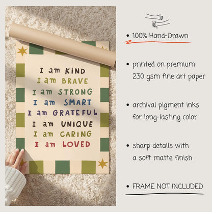 Kids Affirmation Poster, I Am Kind, Playroom Wall Art, Positive Affirmation Print (MR146) — poster 5