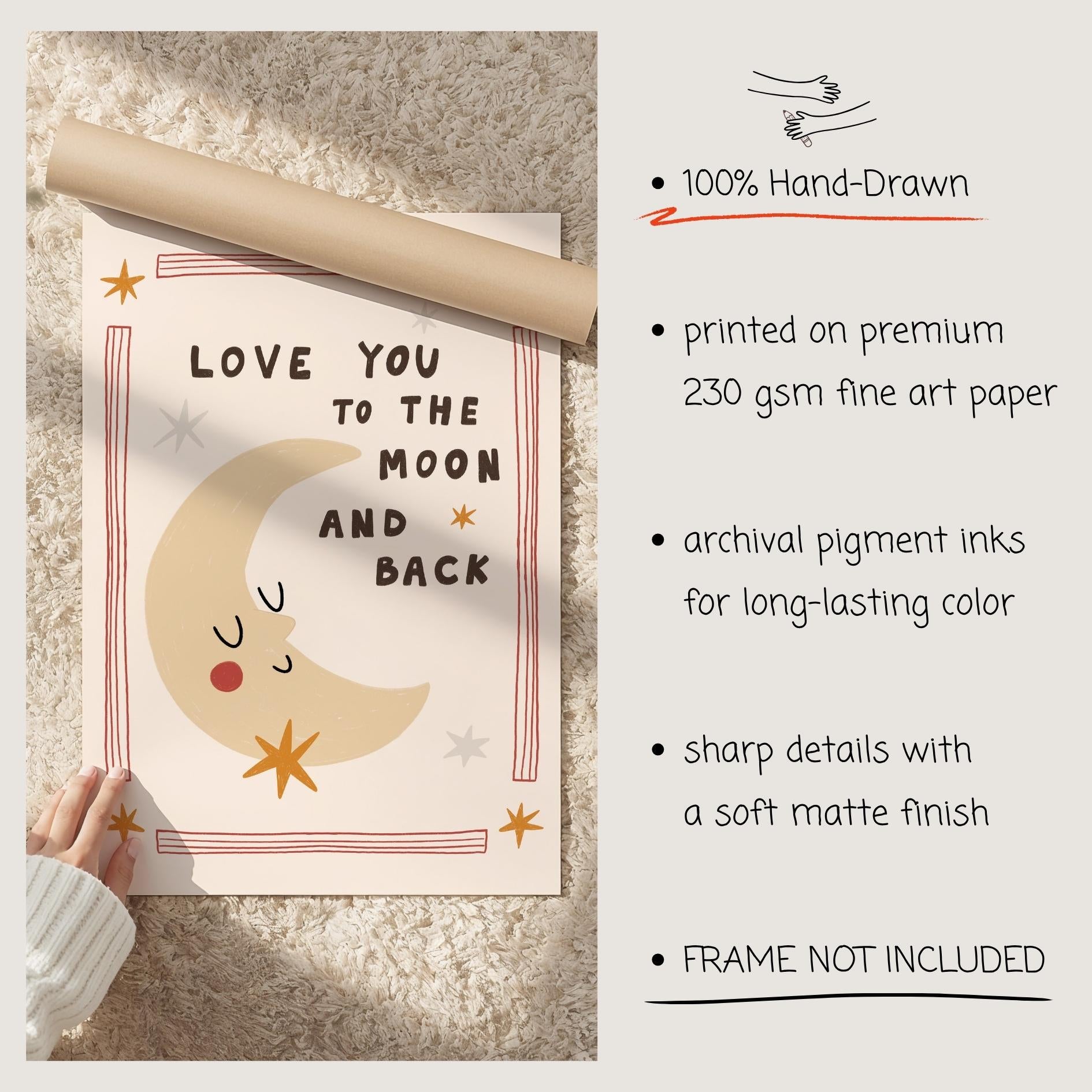 Love You to the Moon and Back, Hand-Drawn Nursery Print, Whimsical Kids Art (MR141) — poster 7