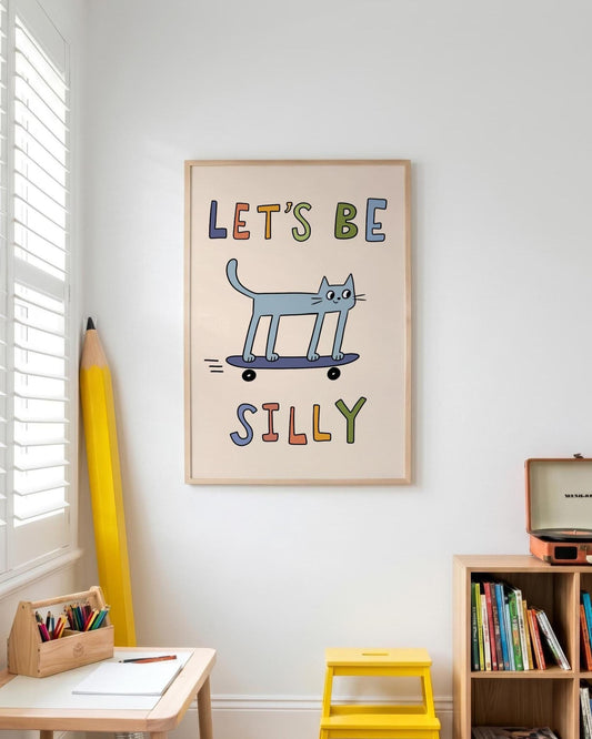 Playroom Wall Art, Be Silly Poster, Kids Cat Print, Whimsical Toddler Room Decor (MR143) — poster 2