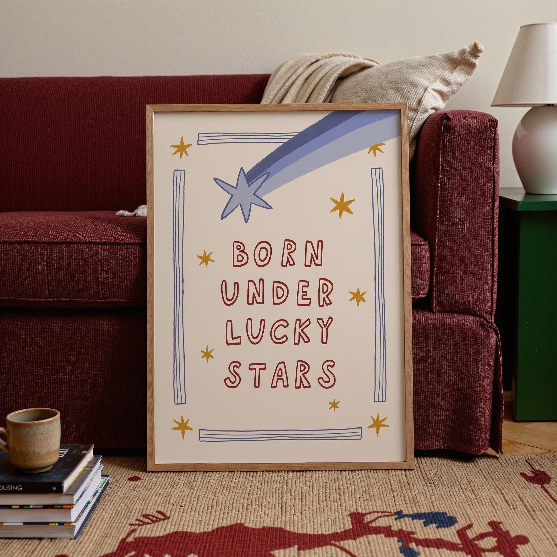 Born Under Lucky Stars Print, Nursery Wall Art, Funky Retro Kids Room Decor (MR144) — poster 2