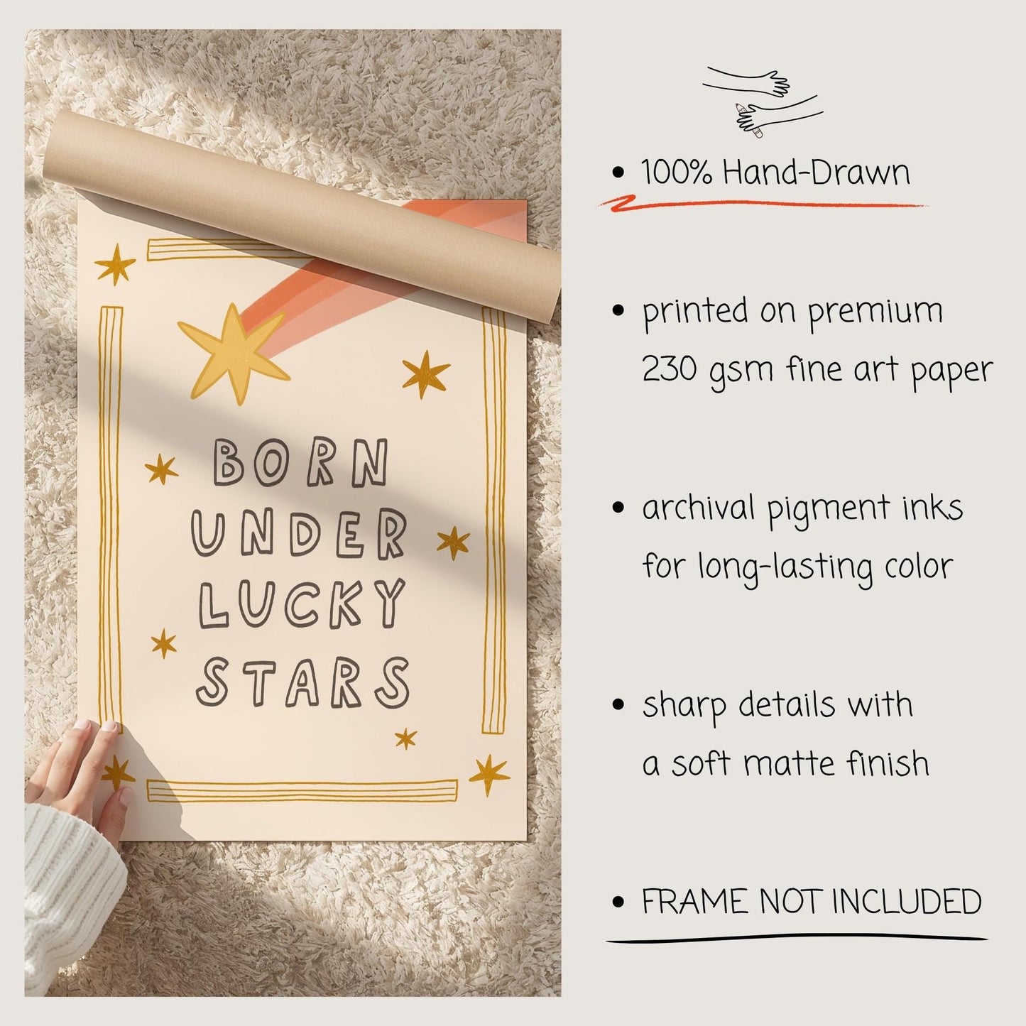 Born Under Lucky Stars Print, Nursery Wall Art, Funky Retro Kids Room Decor (MR144) — poster 5