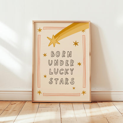 Born Under Lucky Stars Print, Nursery Wall Art, Funky Retro Kids Room Decor (MR144) — poster 1