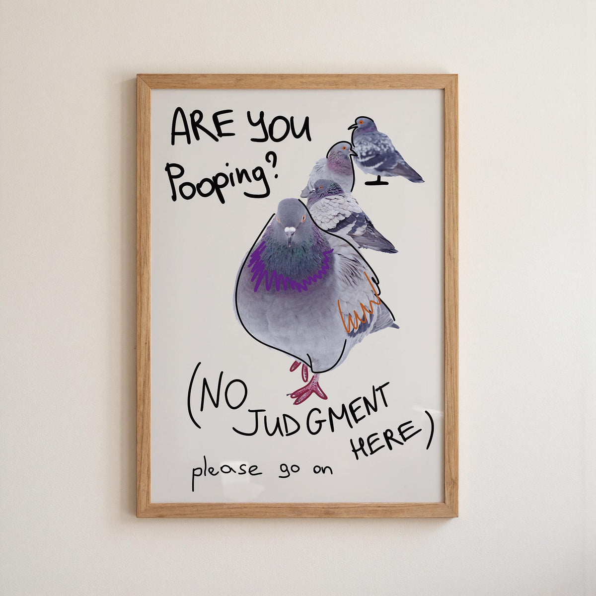 Are You Pooping Pigeon Poster, Funny Bathroom Wall Art, Quirky Bathroom Sign (MR149) — poster 1