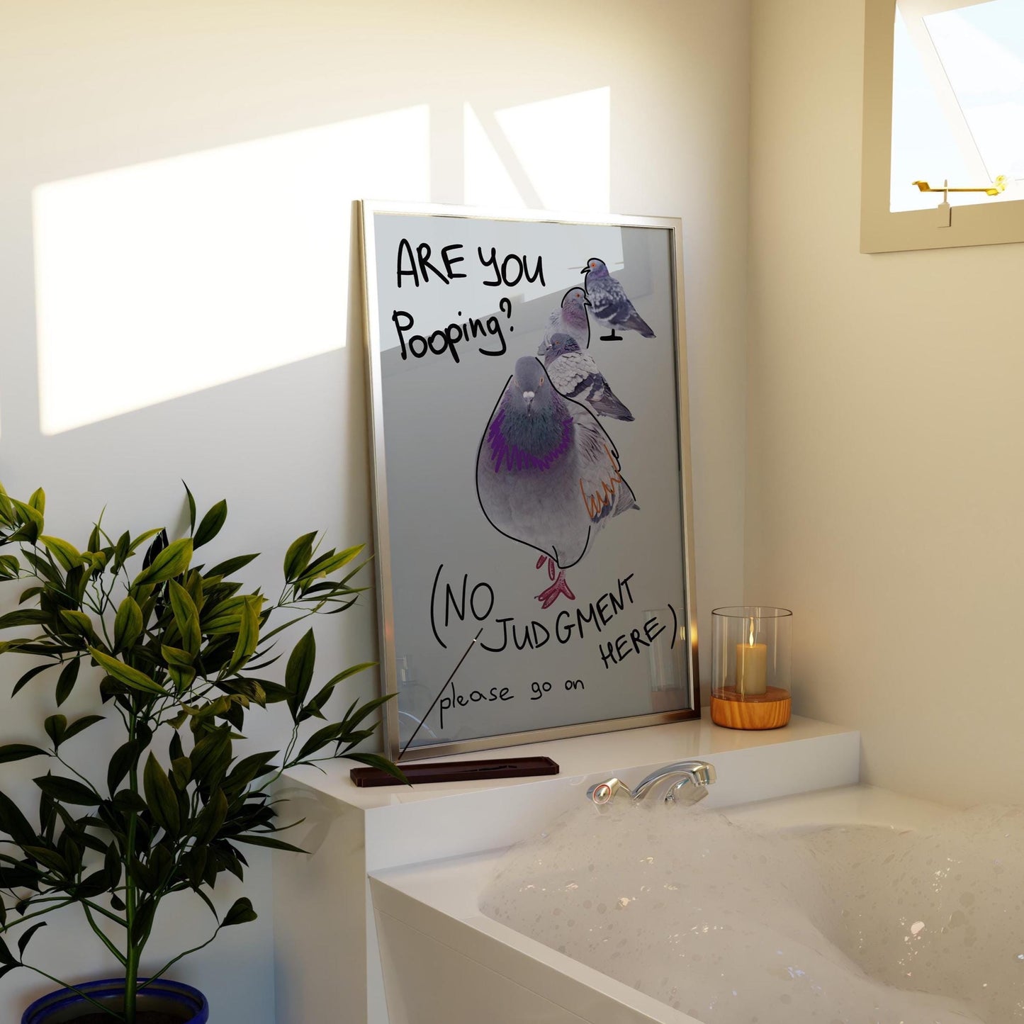 Are You Pooping Pigeon Poster, Funny Bathroom Wall Art, Quirky Bathroom Sign (MR149) — poster 6