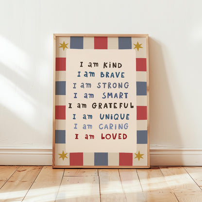 Kids Affirmation Poster, I Am Kind, Playroom Wall Art, Positive Affirmation Print (MR146) — poster 1
