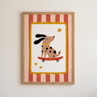 Skater Dog Poster, Kids Room Decor, Retro Nursery Wall Art, Striped Print (MR152) — poster 8