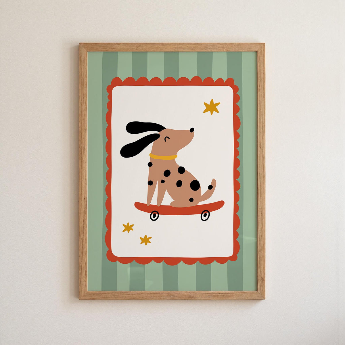 Skater Dog Poster, Kids Room Decor, Retro Nursery Wall Art, Striped Print (MR152) — poster 10