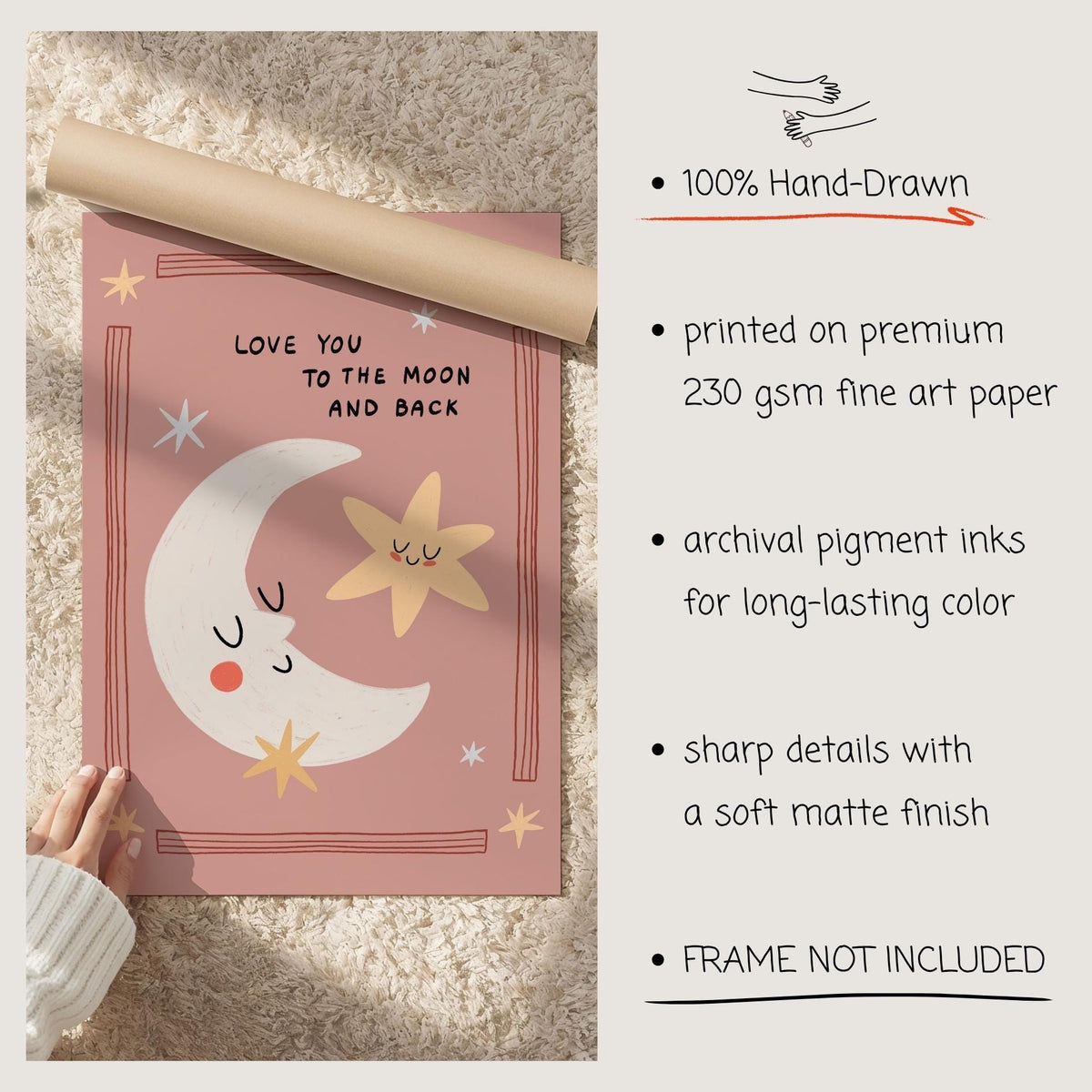 Love You to the Moon and Back Hand-Drawn Nursery Art, Kids Room Print (MR153) — poster 5