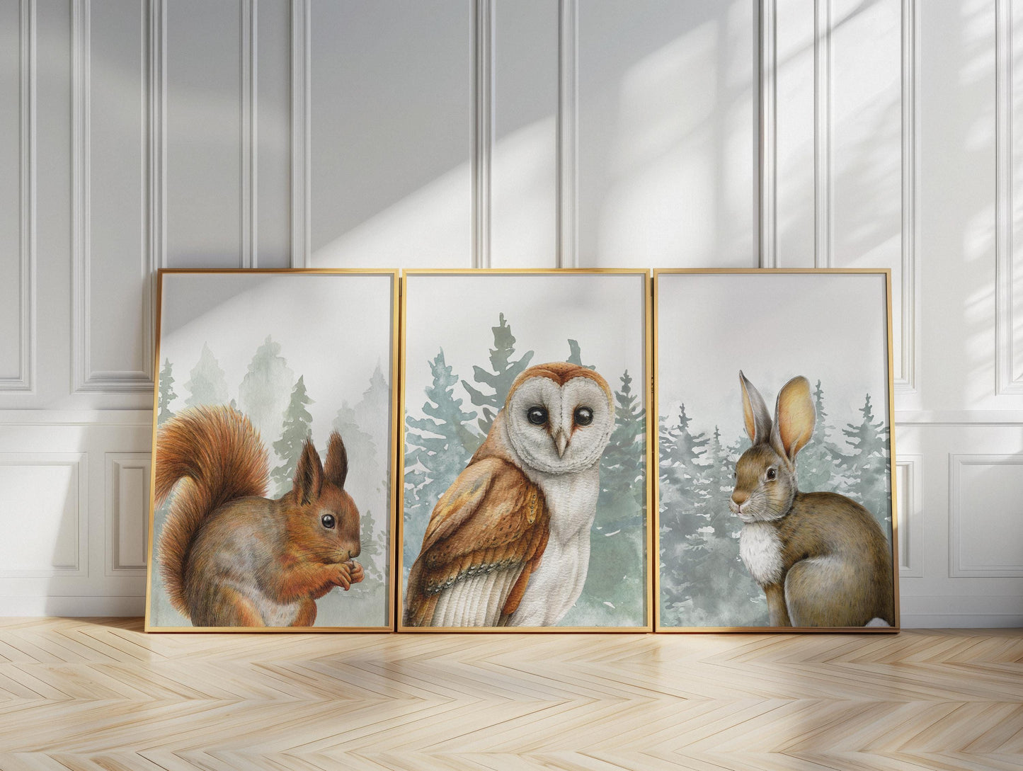Woodland Animal Prints, Nursery Wall Art, Woodland Nursery Decor (Set of 3) N247 — poster 1