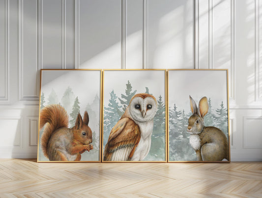 Woodland Animal Prints, Nursery Wall Art, Woodland Nursery Decor (Set of 3) N247 — poster 1