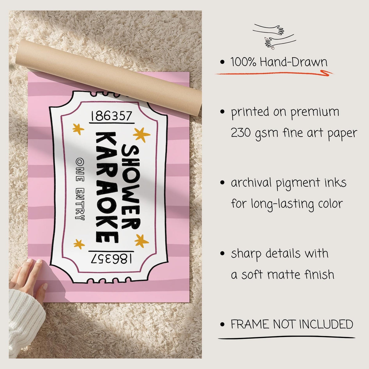 Shower Karaoke Ticket Print, Funny Bathroom Poster, Retro Wall Art, Music Lover Decor MR151 — poster 9