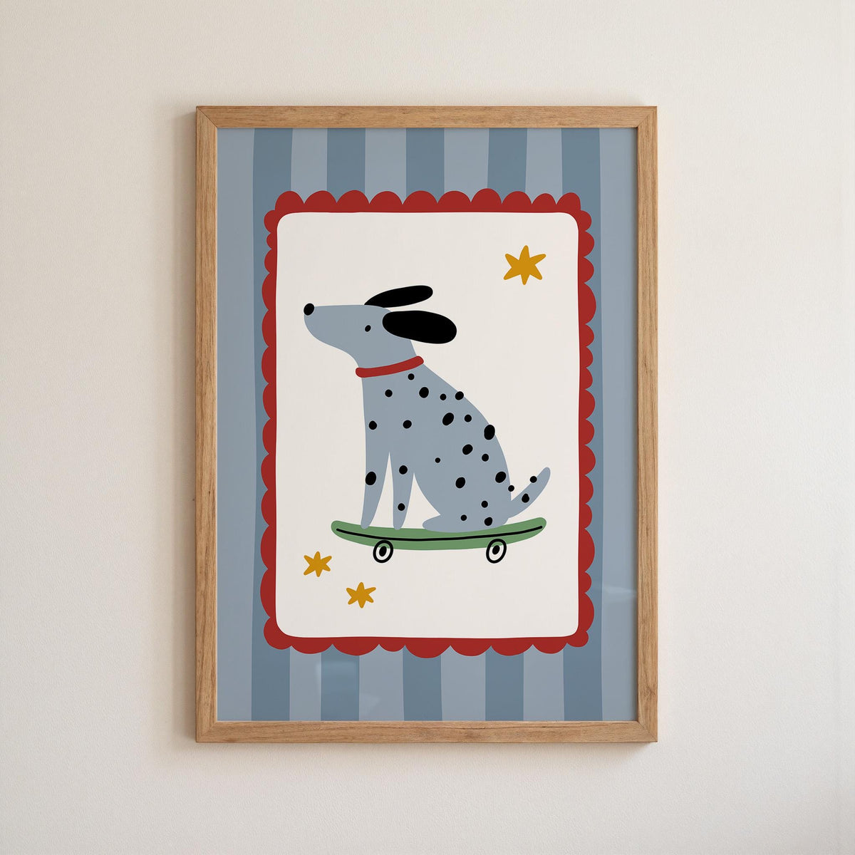 Skater Dog Poster, Kids Room Decor, Retro Nursery Wall Art, Striped Print (MR152) — poster 9