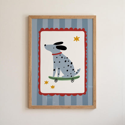 Skater Dog Poster, Kids Room Decor, Retro Nursery Wall Art, Striped Print (MR152) — poster 9