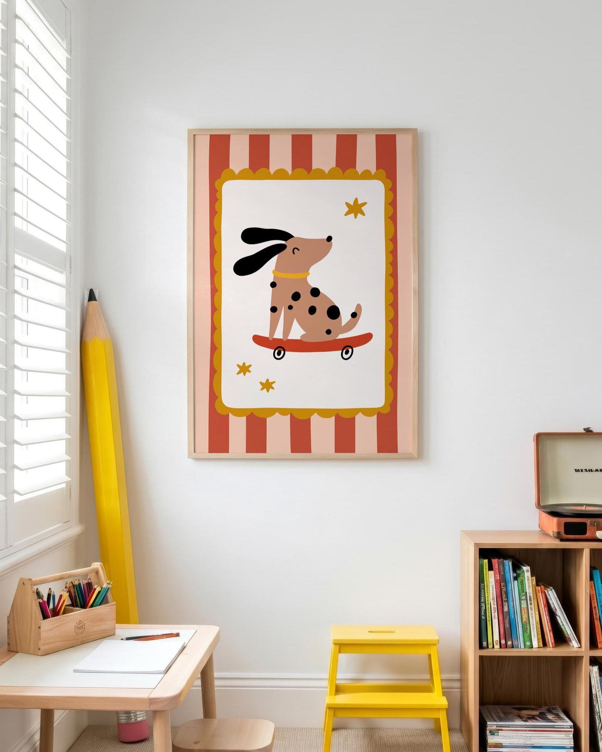 Skater Dog Poster, Kids Room Decor, Retro Nursery Wall Art, Striped Print (MR152) — poster 4
