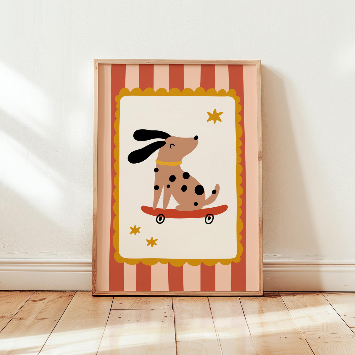 Skater Dog Poster, Kids Room Decor, Retro Nursery Wall Art, Striped Print (MR152) — poster 1