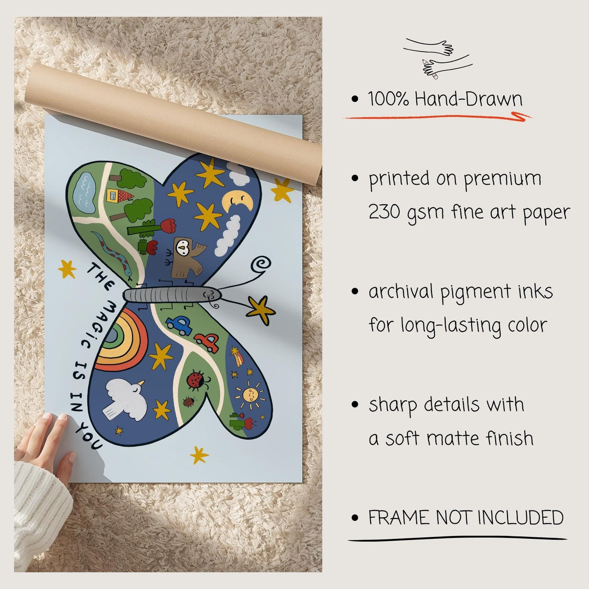 Butterfly Nursery Wall Art, Hand Drawn Playroom Decor, The Magic Is In You, Unframed (MR159) — poster 7