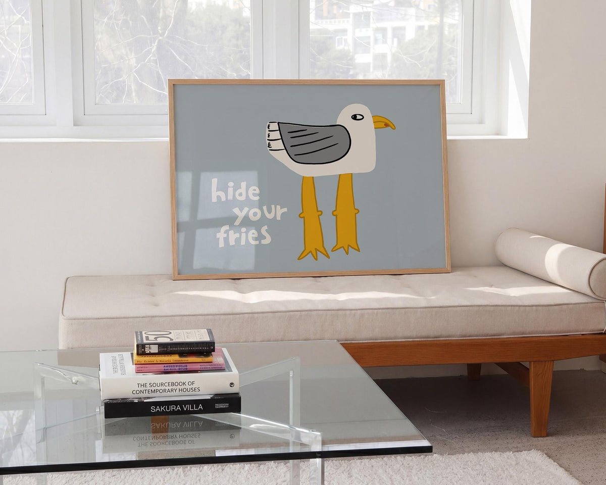 Funny Seagull Print, Quirky Coastal Wall Art, Hide Your Fries Poster (MR161) — poster 9