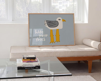 Funny Seagull Print, Quirky Coastal Wall Art, Hide Your Fries Poster (MR161) — poster 9