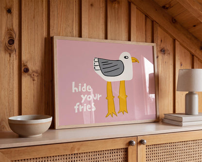 Funny Seagull Print, Quirky Coastal Wall Art, Hide Your Fries Poster (MR161) — poster 8