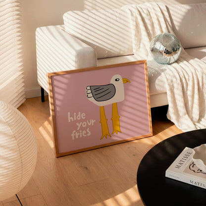 Funny Seagull Print, Quirky Coastal Wall Art, Hide Your Fries Poster (MR161) — poster 11