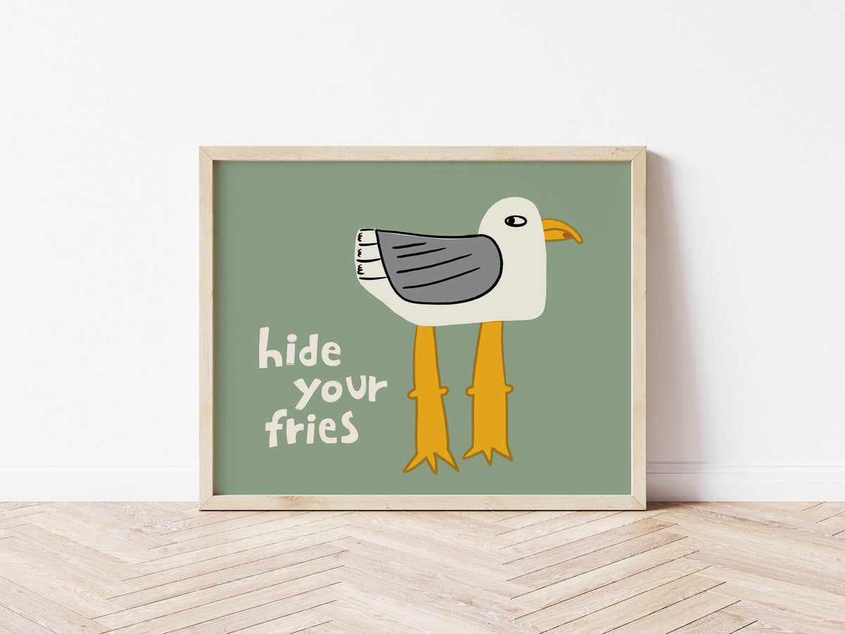 Funny Seagull Print, Quirky Coastal Wall Art, Hide Your Fries Poster (MR161) — poster 14