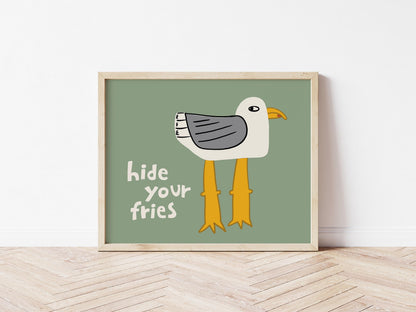 Funny Seagull Print, Quirky Coastal Wall Art, Hide Your Fries Poster (MR161) — poster 14