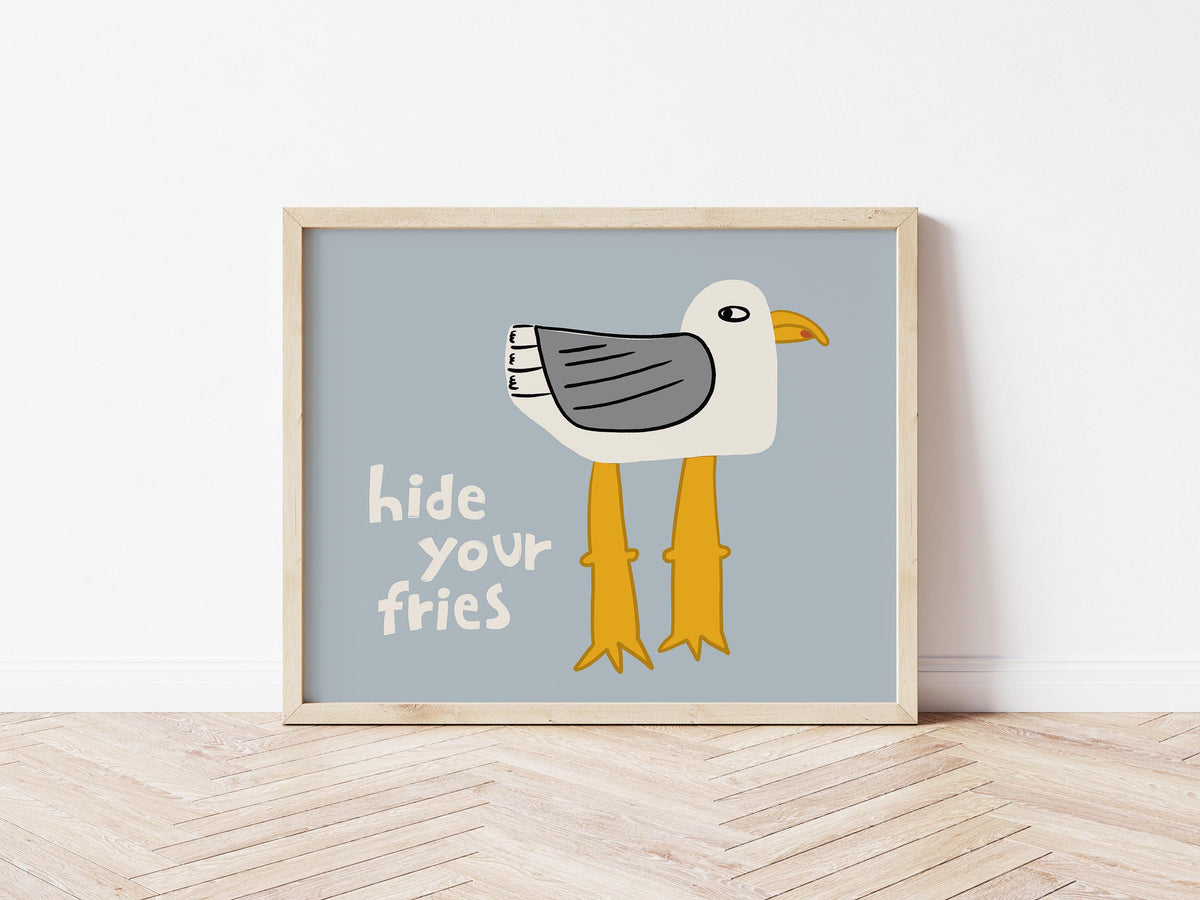 Funny Seagull Print, Quirky Coastal Wall Art, Hide Your Fries Poster (MR161) — poster 13