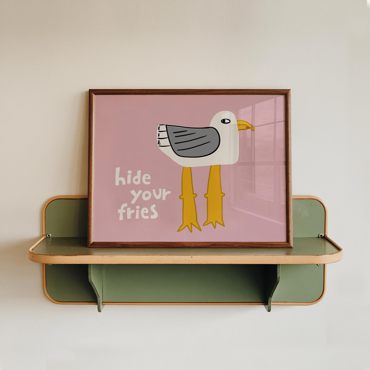 Funny Seagull Print, Quirky Coastal Wall Art, Hide Your Fries Poster (MR161) — poster 1
