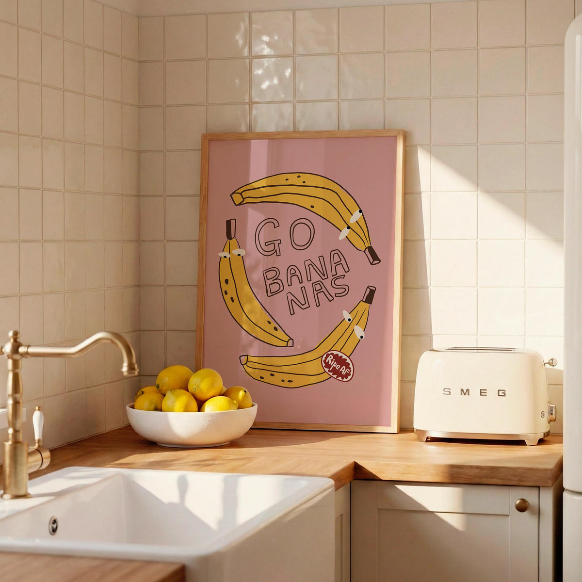 Go Bananas Poster, Funny Banana Art, Quirky Kitchen Wall Art, Weird Food Decor (MR163) — poster 3
