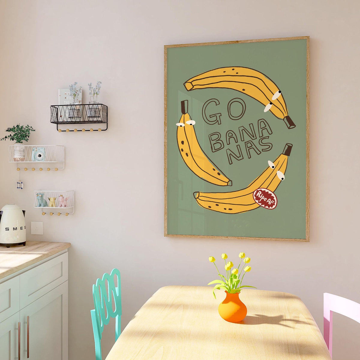 Go Bananas Poster, Funny Banana Art, Quirky Kitchen Wall Art, Weird Food Decor (MR163) — poster 7