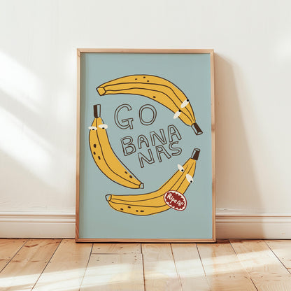 Go Bananas Poster, Funny Banana Art, Quirky Kitchen Wall Art, Weird Food Decor (MR163) — poster 1