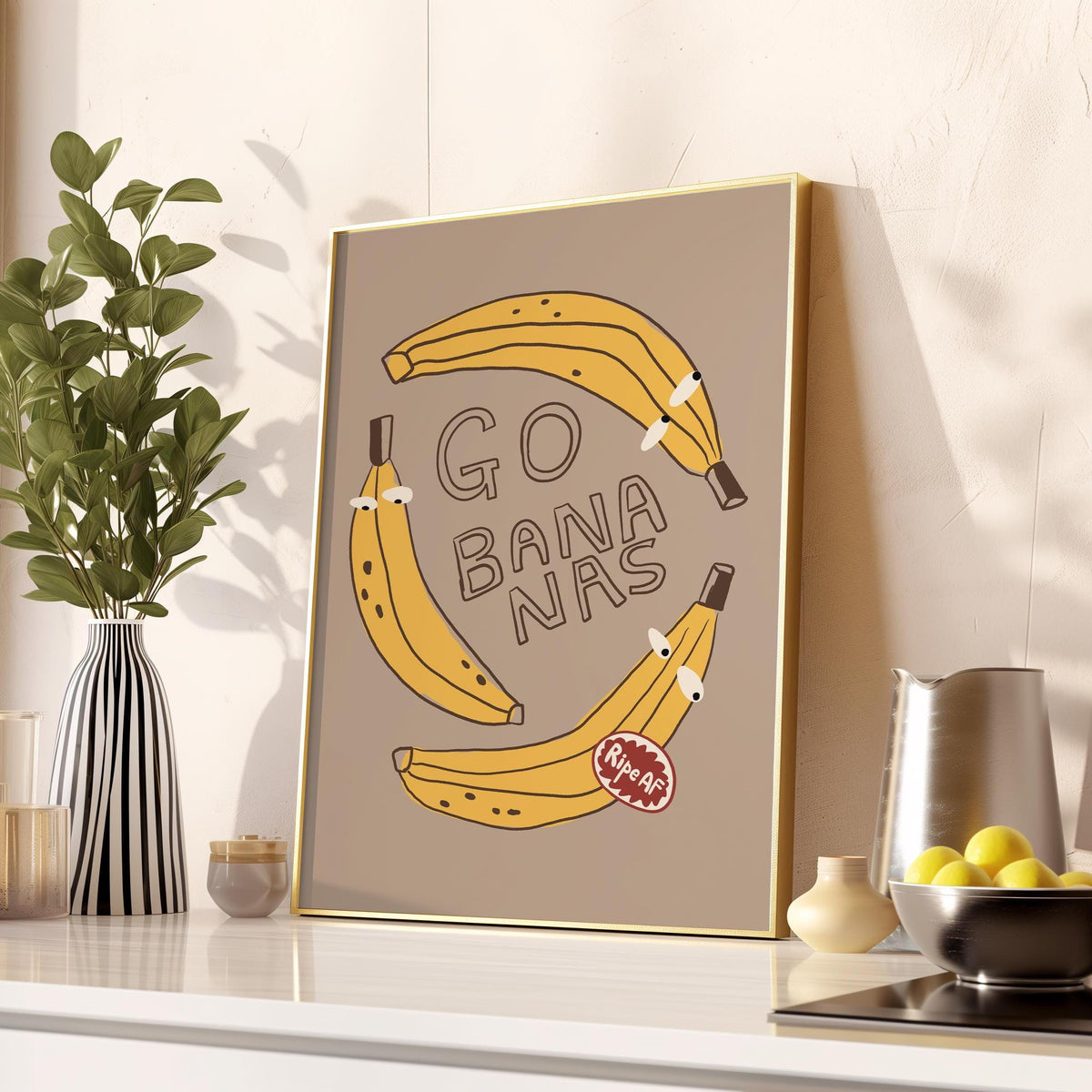 Go Bananas Poster, Funny Banana Art, Quirky Kitchen Wall Art, Weird Food Decor (MR163) — poster 2