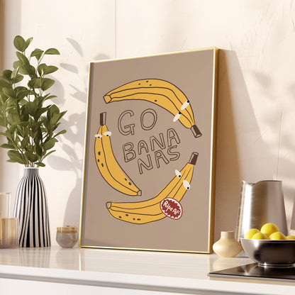 Go Bananas Poster, Funny Banana Art, Quirky Kitchen Wall Art, Weird Food Decor (MR163) — poster 2