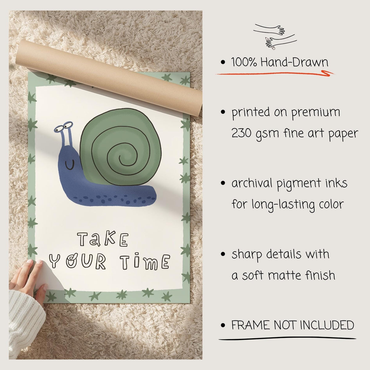 Snail Nursery Art Print, Take Your Time, Kids Affirmation, Hand Drawn Playroom Decor (MR165) — poster 6