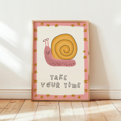 Snail Nursery Art Print, Take Your Time, Kids Affirmation, Hand Drawn Playroom Decor (MR165) — poster 1
