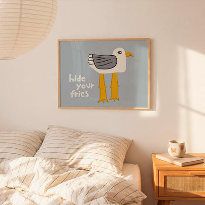 Funny Seagull Print, Quirky Coastal Wall Art, Hide Your Fries Poster (MR161) — poster 3