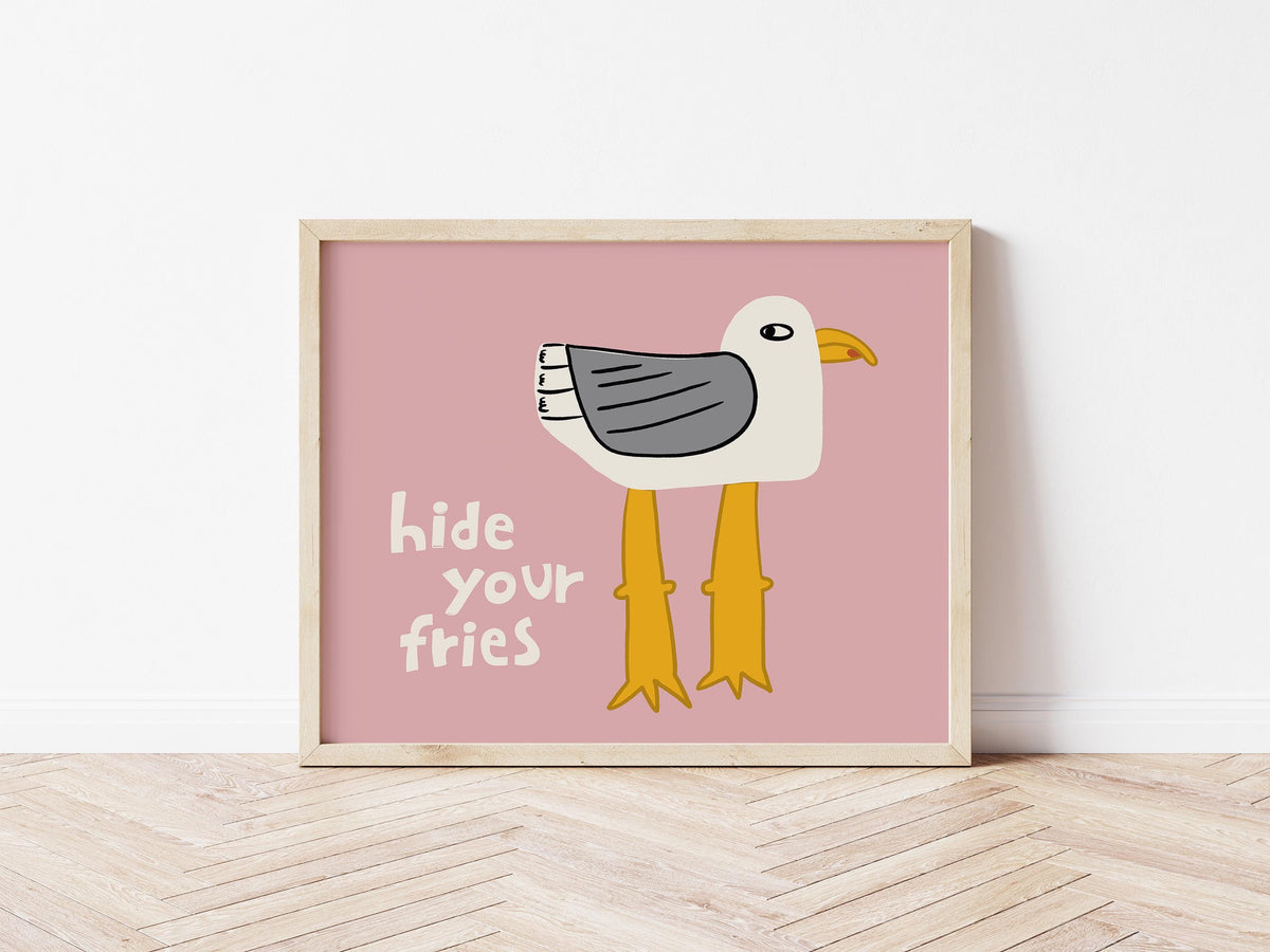 Funny Seagull Print, Quirky Coastal Wall Art, Hide Your Fries Poster (MR161) — poster 12