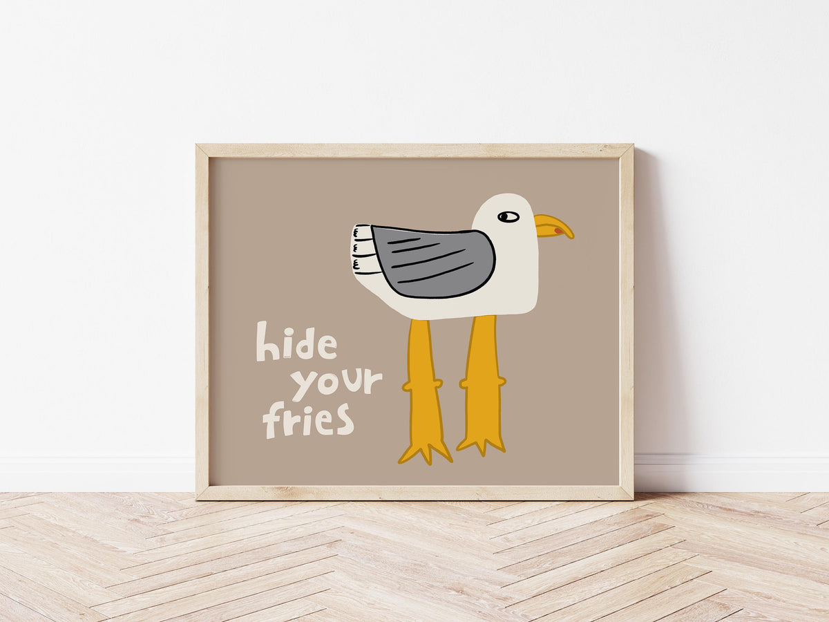 Funny Seagull Print, Quirky Coastal Wall Art, Hide Your Fries Poster (MR161) — poster 15