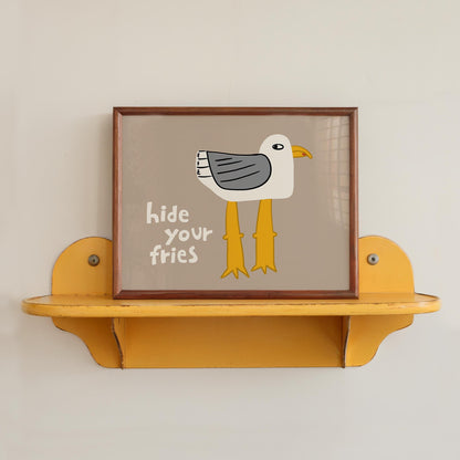 Funny Seagull Print, Quirky Coastal Wall Art, Hide Your Fries Poster (MR161) — poster 4