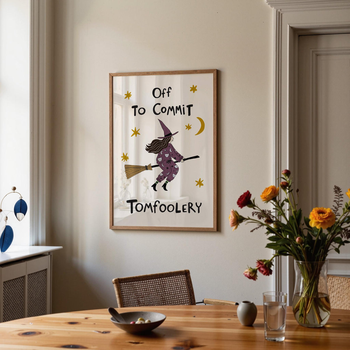 Funny Witch Halloween Poster, Witchy Decor, Off to Commit Tomfoolery, Hand Drawn Art (MR169) — poster 5