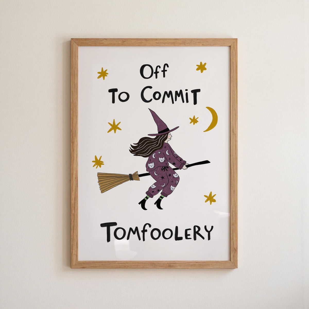 Funny Witch Halloween Poster, Witchy Decor, Off to Commit Tomfoolery, Hand Drawn Art (MR169) — poster 9