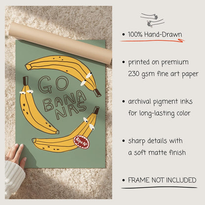 Go Bananas Poster, Funny Banana Art, Quirky Kitchen Wall Art, Weird Food Decor (MR163) — poster 4