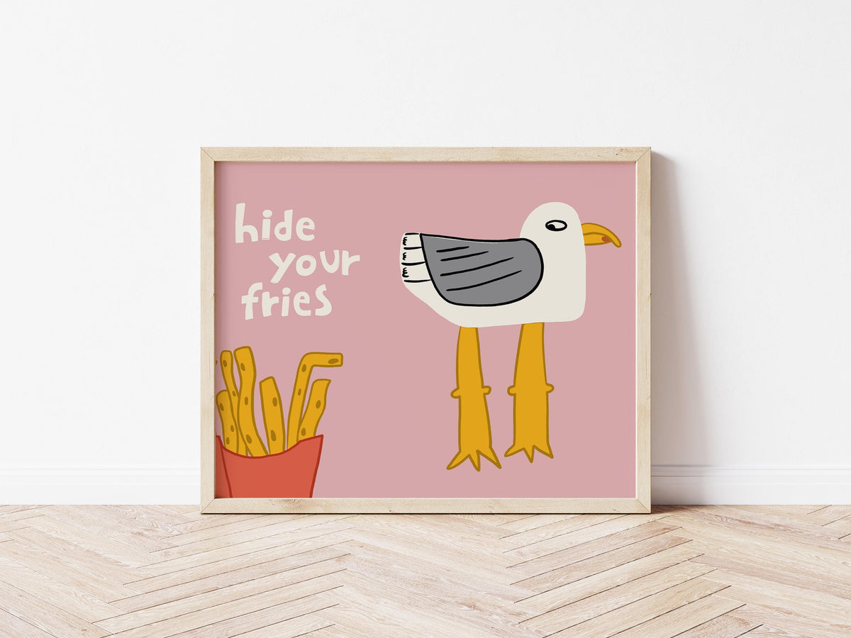 Funny Seagull Print, Beachy Wall Art, Quirky Beach House Decor, Hide Your Fries (MR162) — poster 14