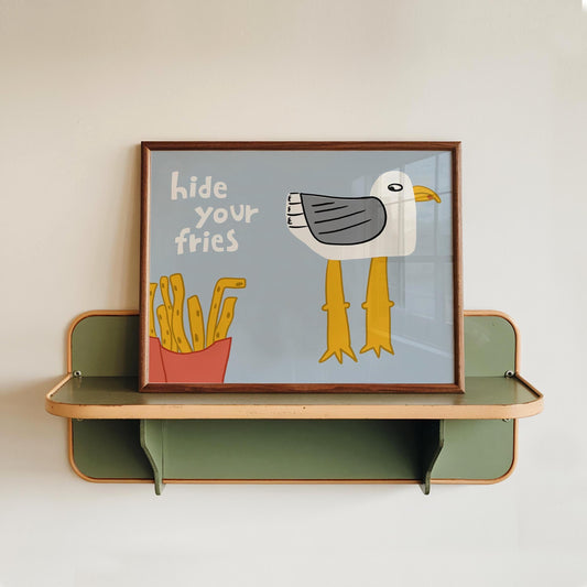 Funny Seagull Print, Beachy Wall Art, Quirky Beach House Decor, Hide Your Fries (MR162) — poster 1